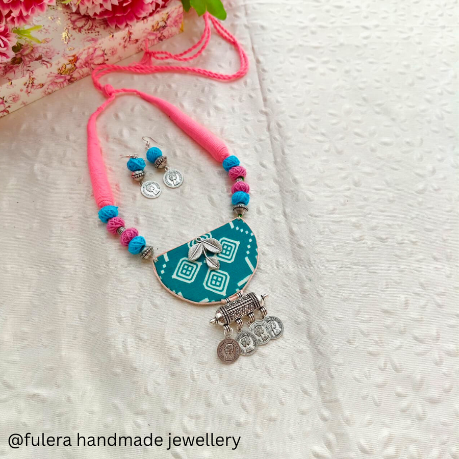 Skyblue & Pink Cotton Beads Necklace