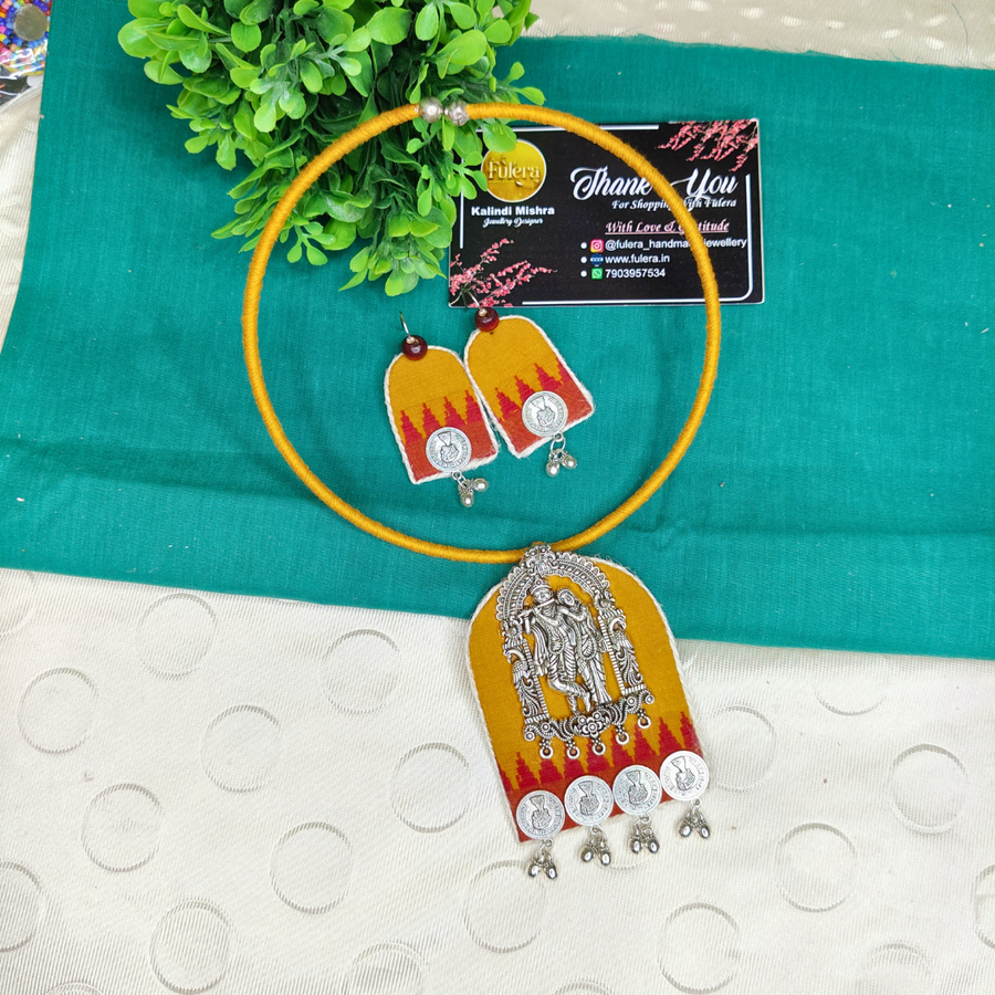 Mustard Yellow And Fulera Pendant Hasli Set