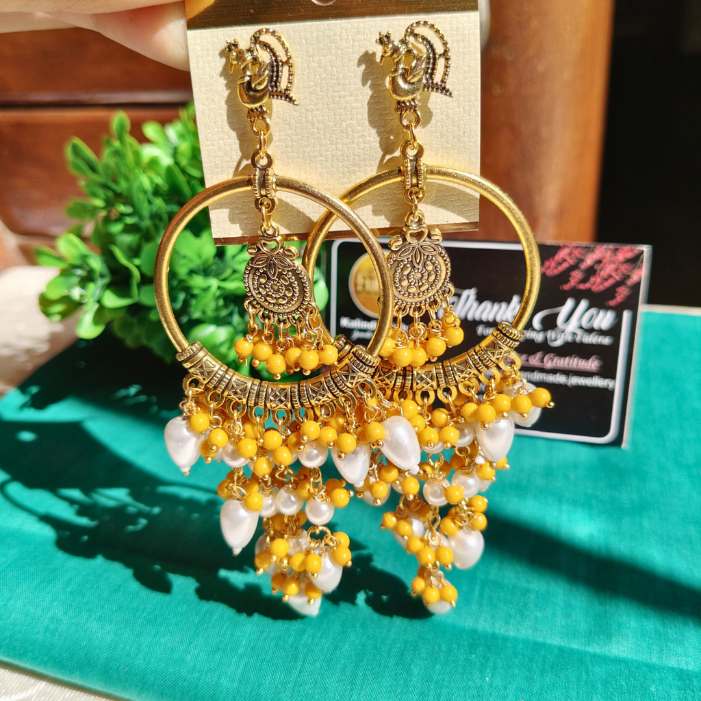 Yellow Bead & Pearl Hoops