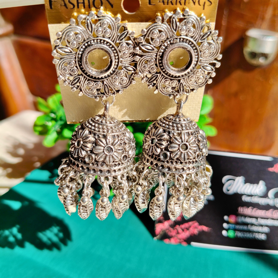 Antique Oxidized Floral Jhumka