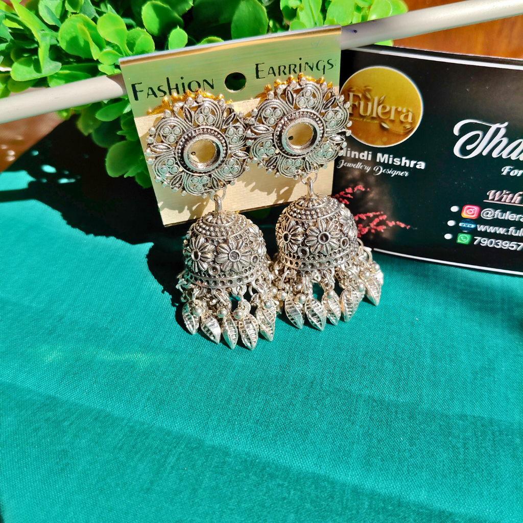 Antique Oxidized Floral Jhumka