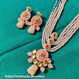 Peach Crystal Beads And Kundan Necklace