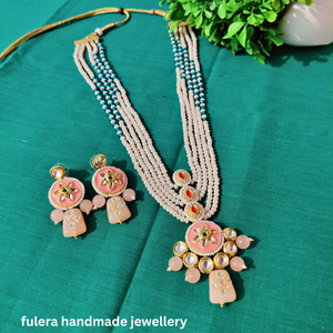 Peach Crystal Beads And Kundan Necklace