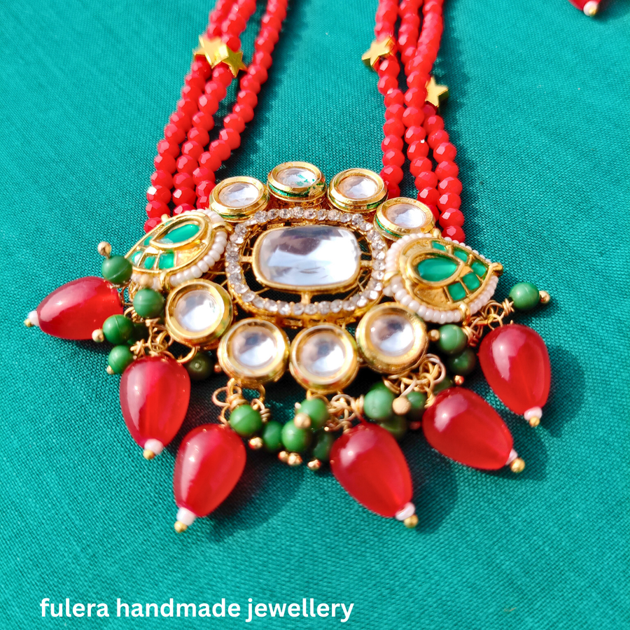 Red Crystal Beads And Kundan Nacklace