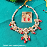 Red And White Kundan Beaded Necklace