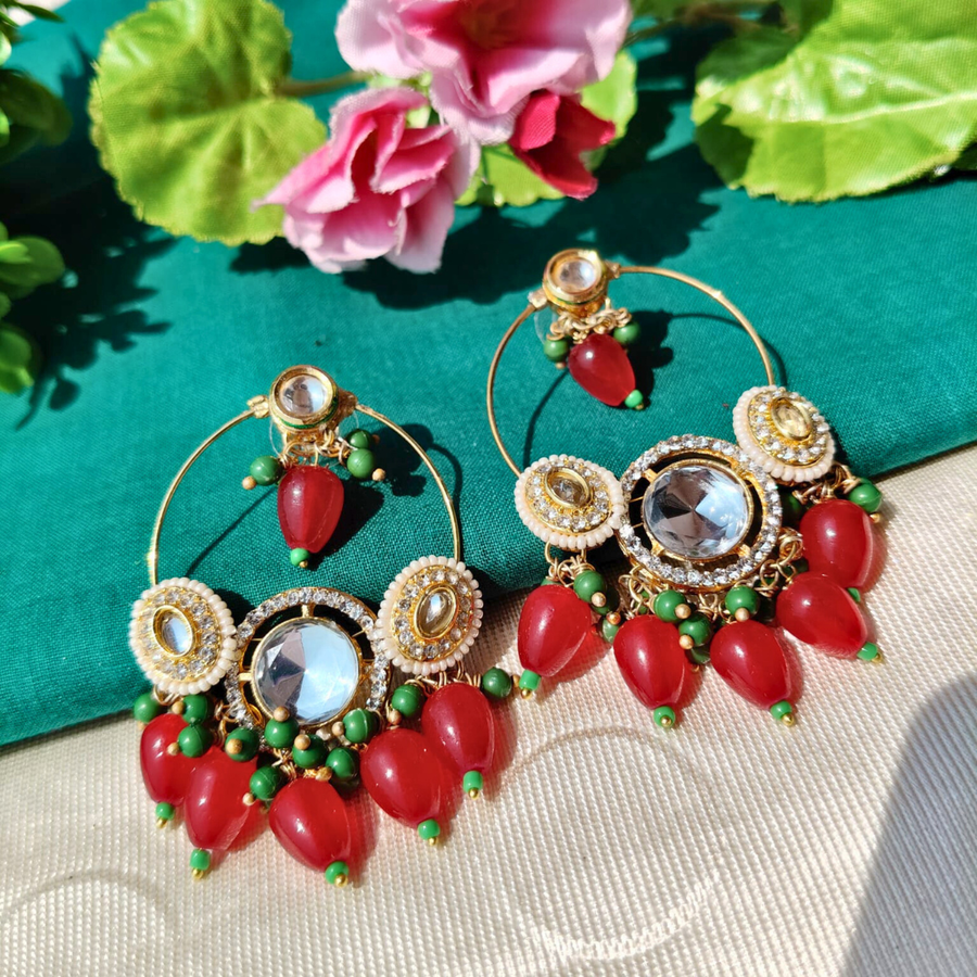 Red Kundan Chandbali
