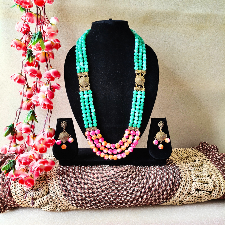 Aqua green three layer necklace