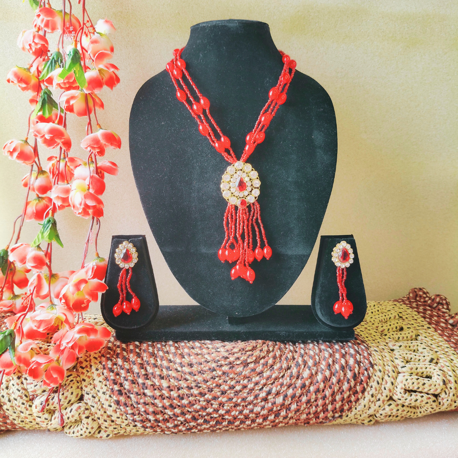 Red beads kundan Necklace