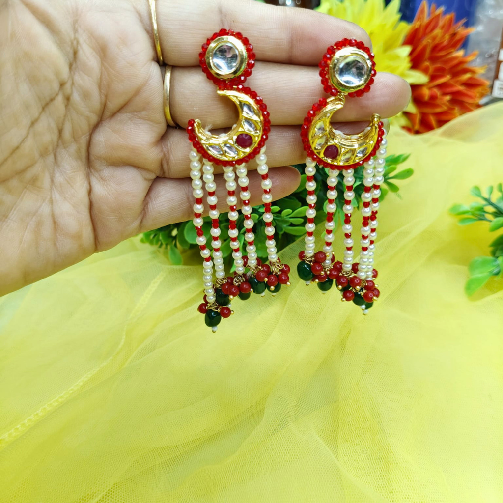 Red Chand Kundan Earrings