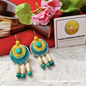 Yellow & Blue Fabric Earring
