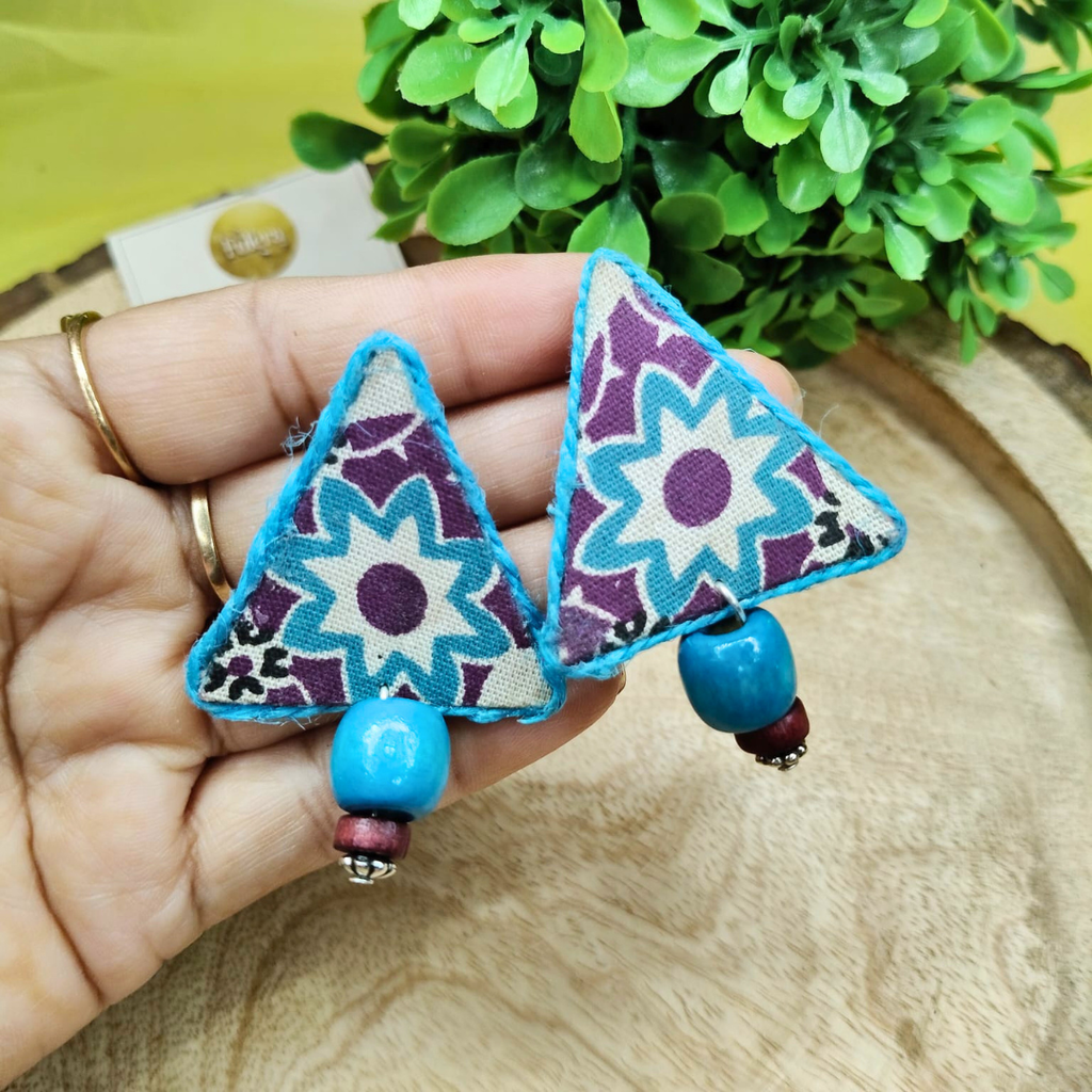 Blue Triangle Fabric Earrings