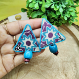 Blue Triangle Fabric Earrings