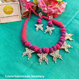 Dark Purple & Silver Charms Cotton Beads Jewellery