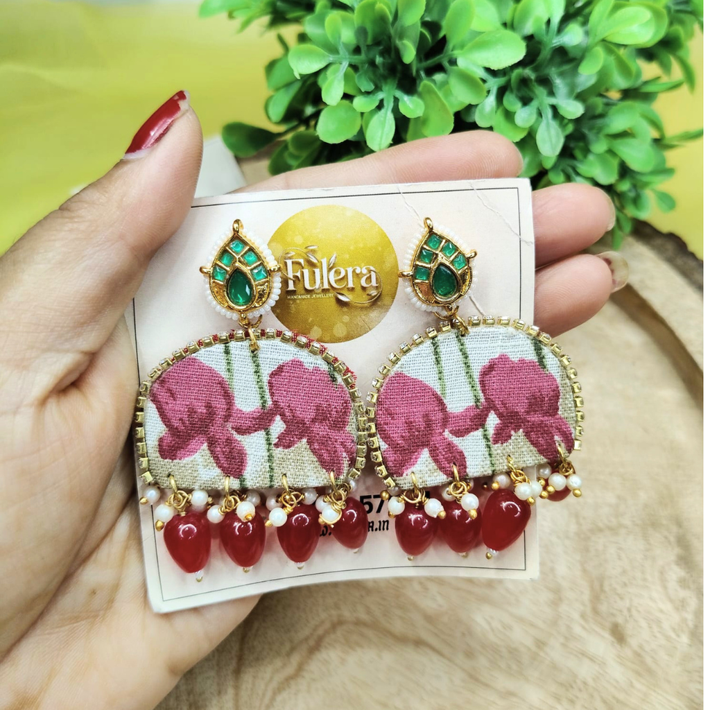 Pink Fabric Earring