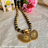 Dark Grey Marble Beads & Maharashtrian Pendant Necklace