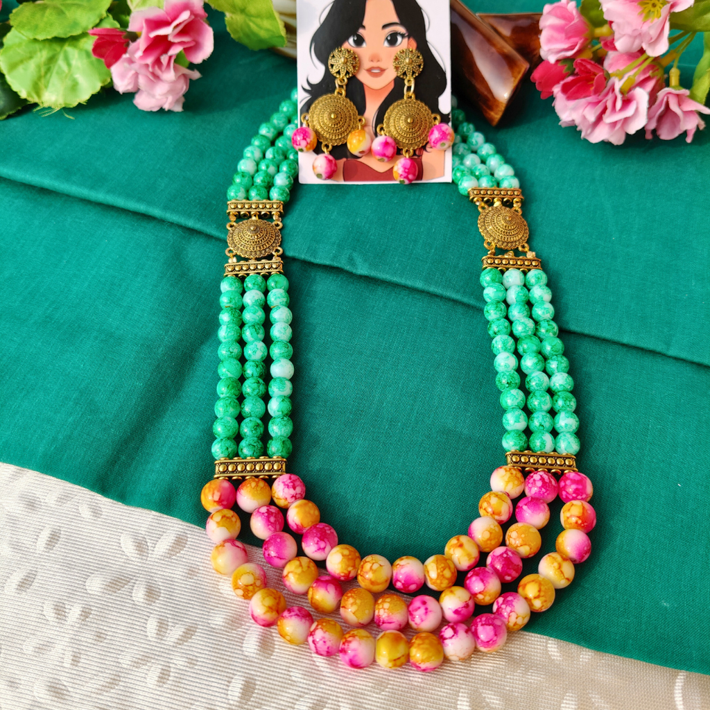 Aqua green three layer necklace