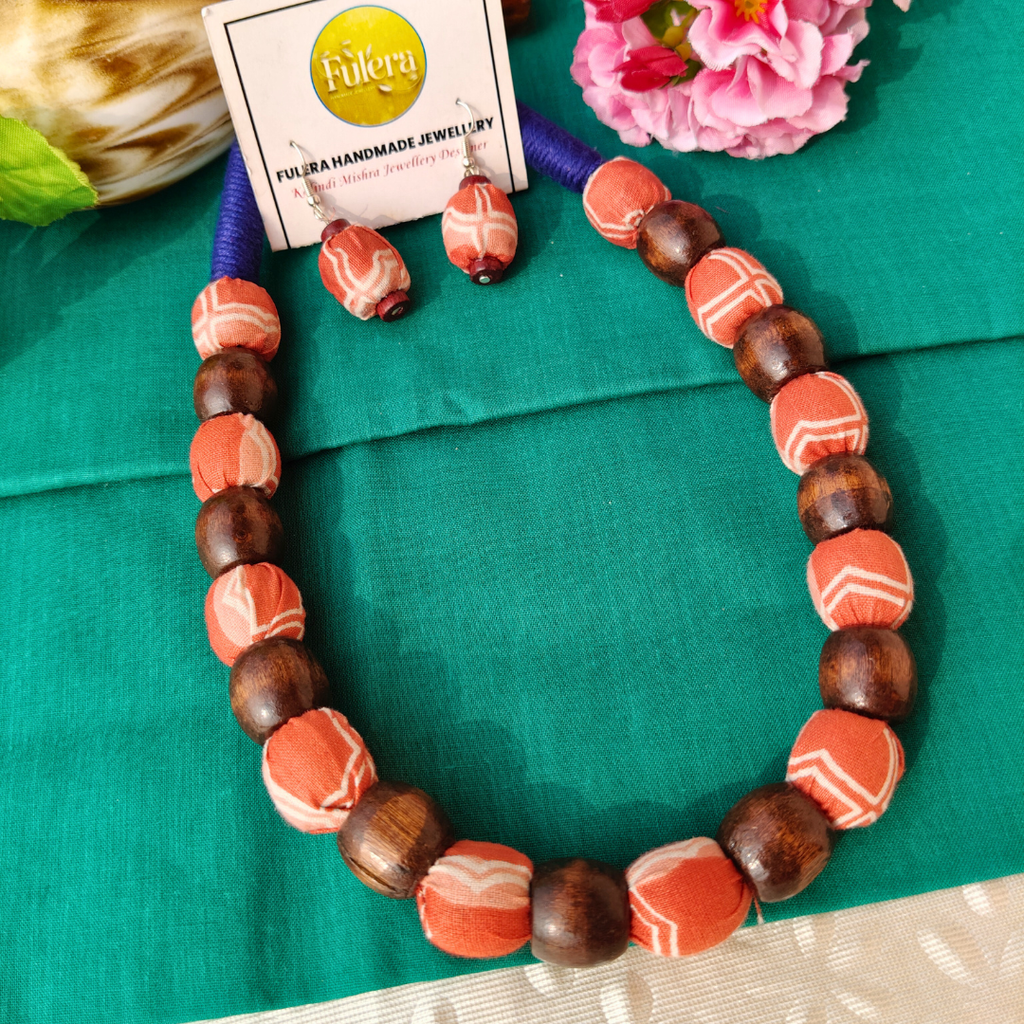Rustic Bloom Handcrafted Wooden Beads Necklace & Earrings