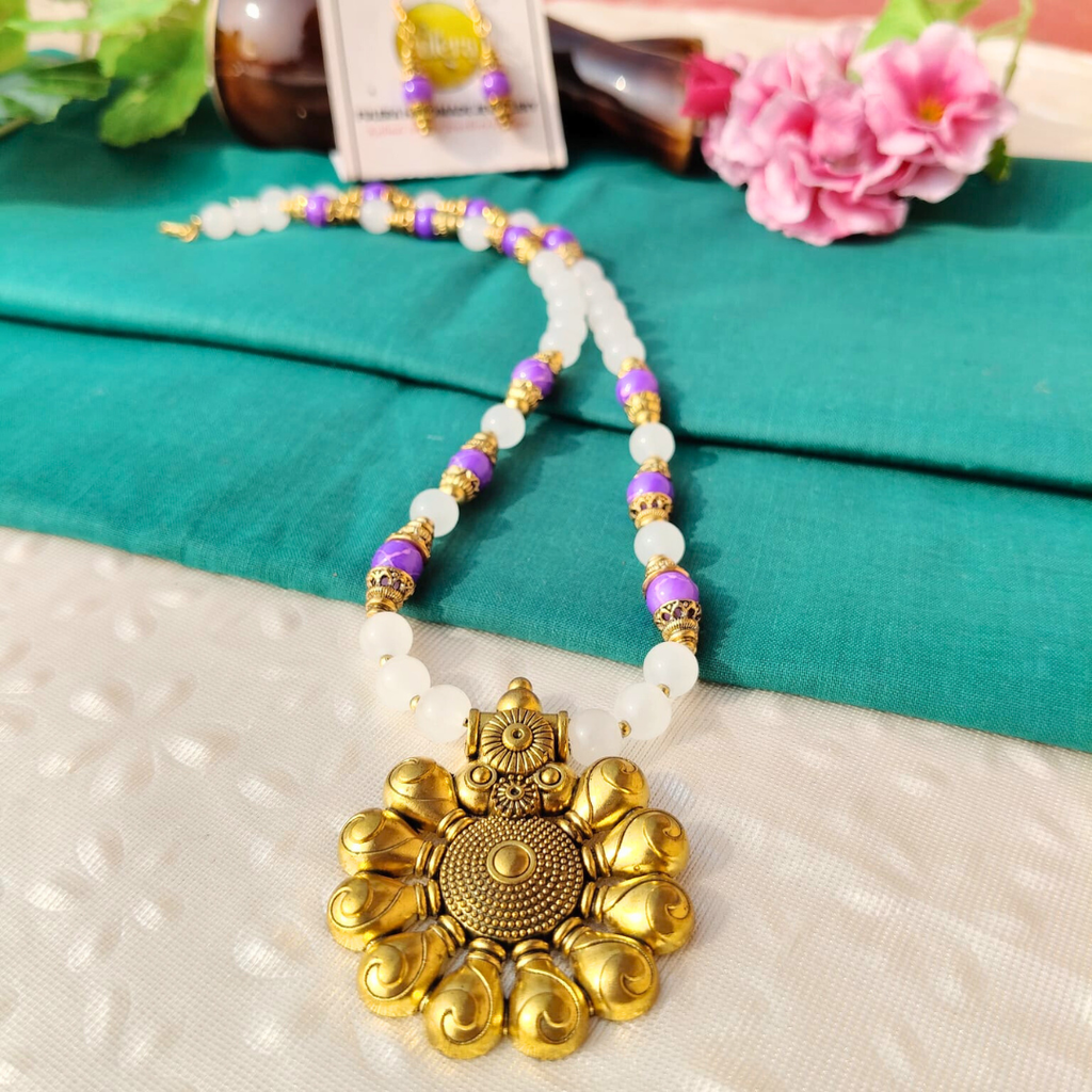 Purple & White Beads Necklace