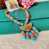 Orange cotton beads necklace
