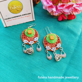 Red Fabric & Silver Charms Earrings