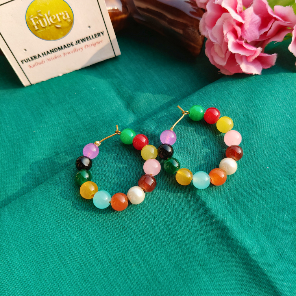Multicolour Beads Hoops Earrings