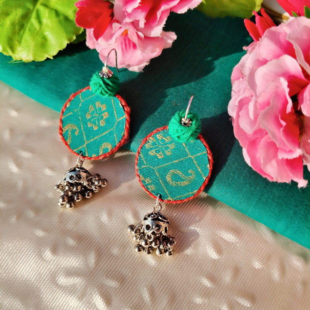 Green Fabric Drops Earring
