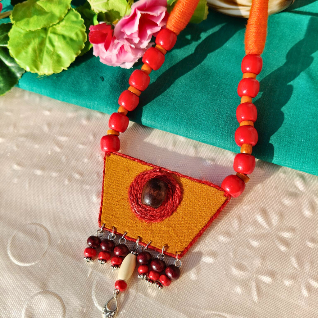 Red And Orange Wooden Beads Jewellery