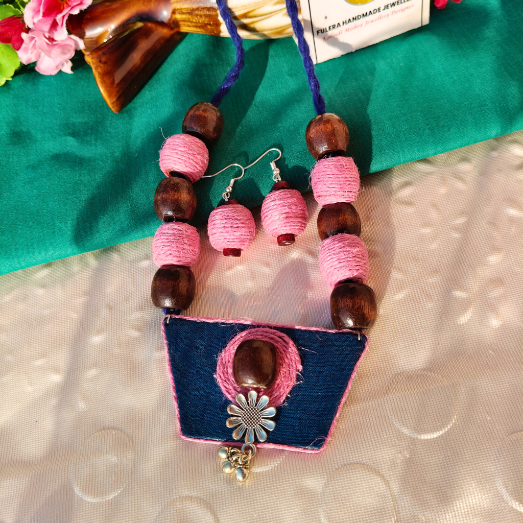 Blue And Pink Wooden Beads Jewellery