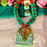 Green And Red Cotton Beads Necklace