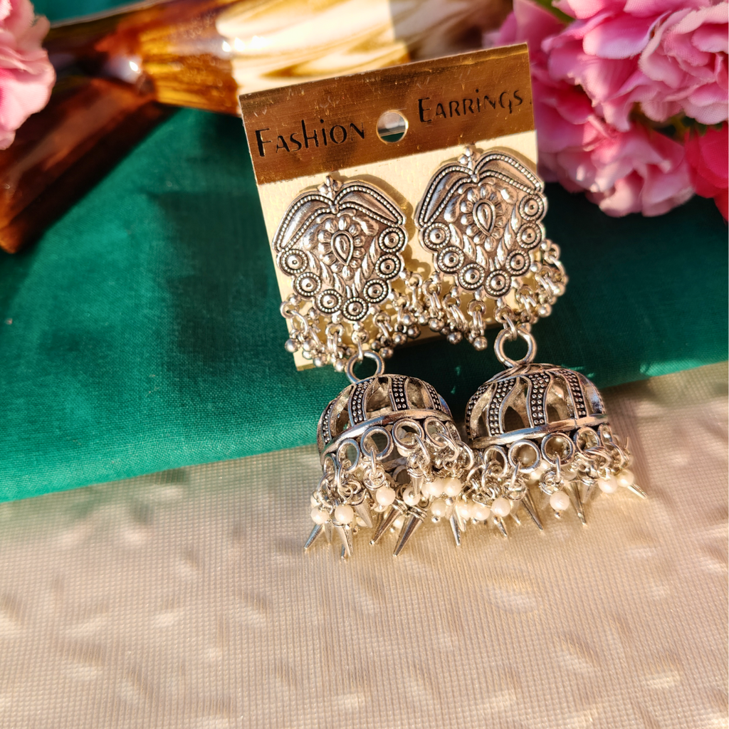 Mayuri Silver Oxidised Jhumka