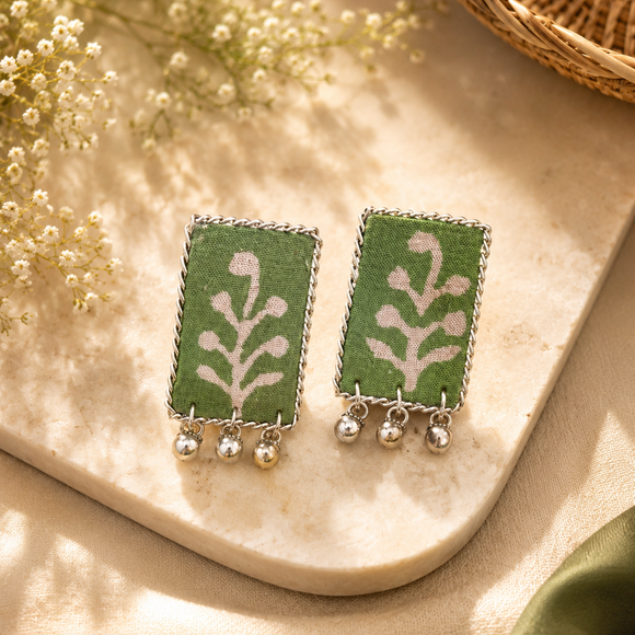 Green Fabric Earrings
