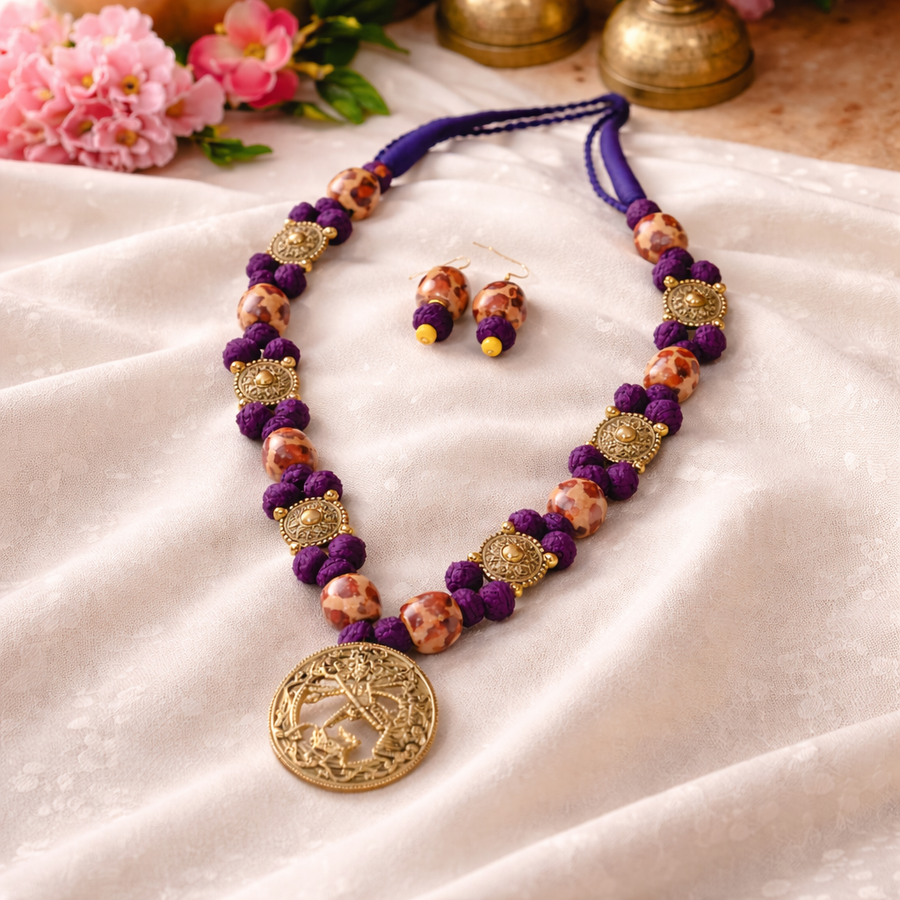 Purple Wooden Beads Necklace