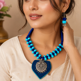 Blue Cotton Beads Necklace