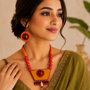 Red And Orange Wooden Beads Jewellery