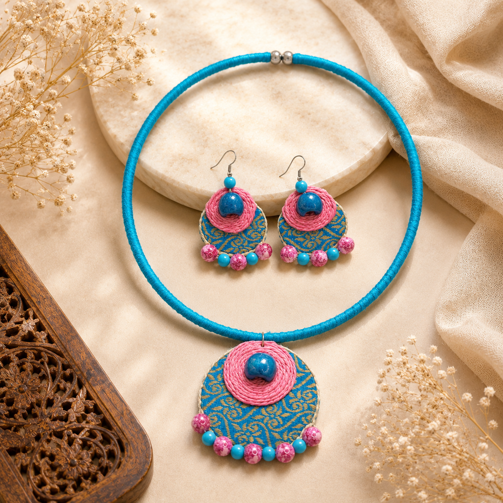 Blue And Pink Fabric Hasli Set
