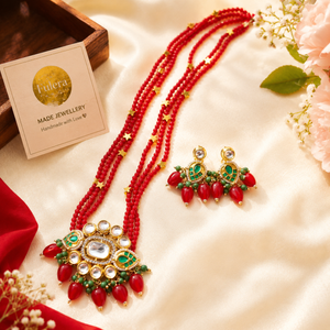 Red Crystal Beads And Kundan Nacklace