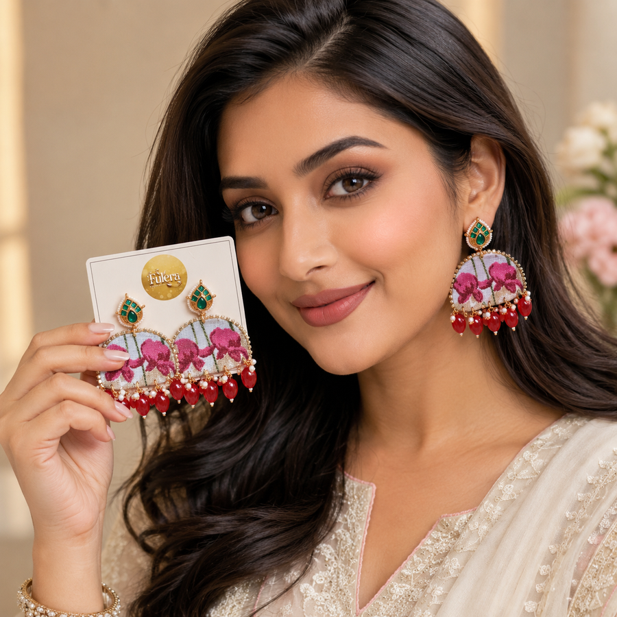 Pink Fabric Earrings