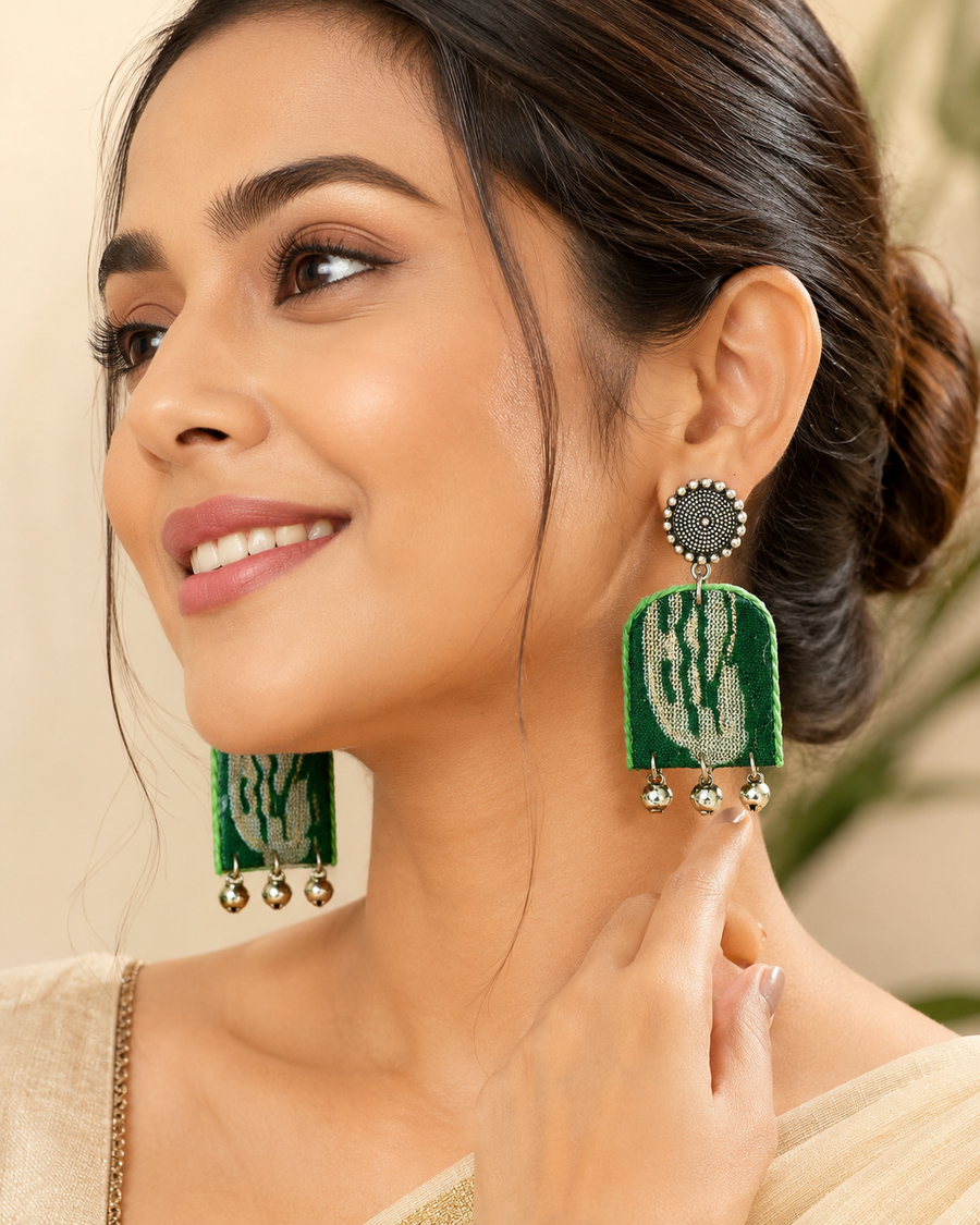 Green Fabric Earrings