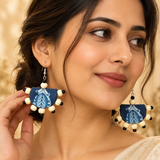 Indigo Chandbali Fabric Earrings