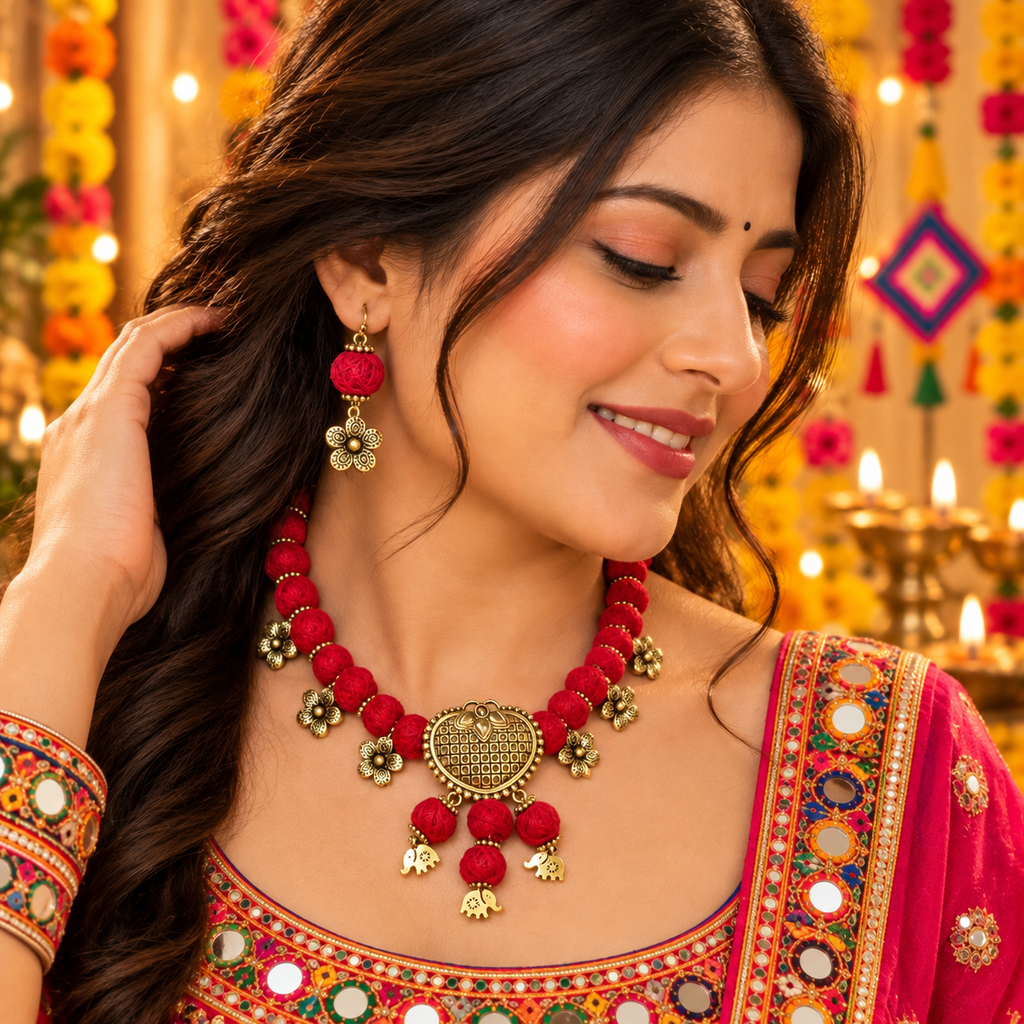 Red Navratri Necklace