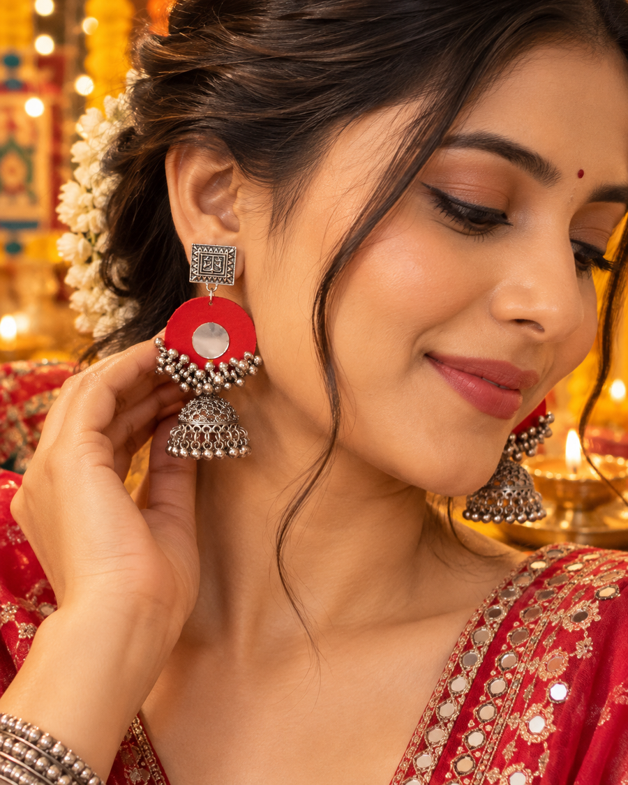 Red Silver Earrings