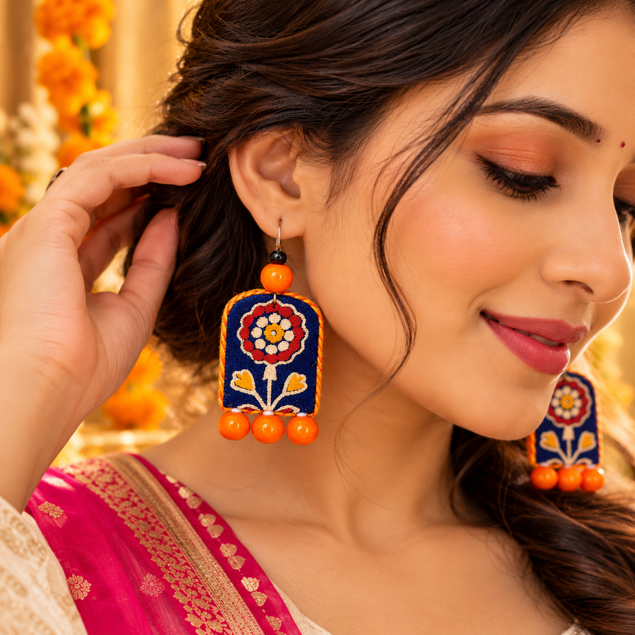 Indigo Floral Fabric Earrings