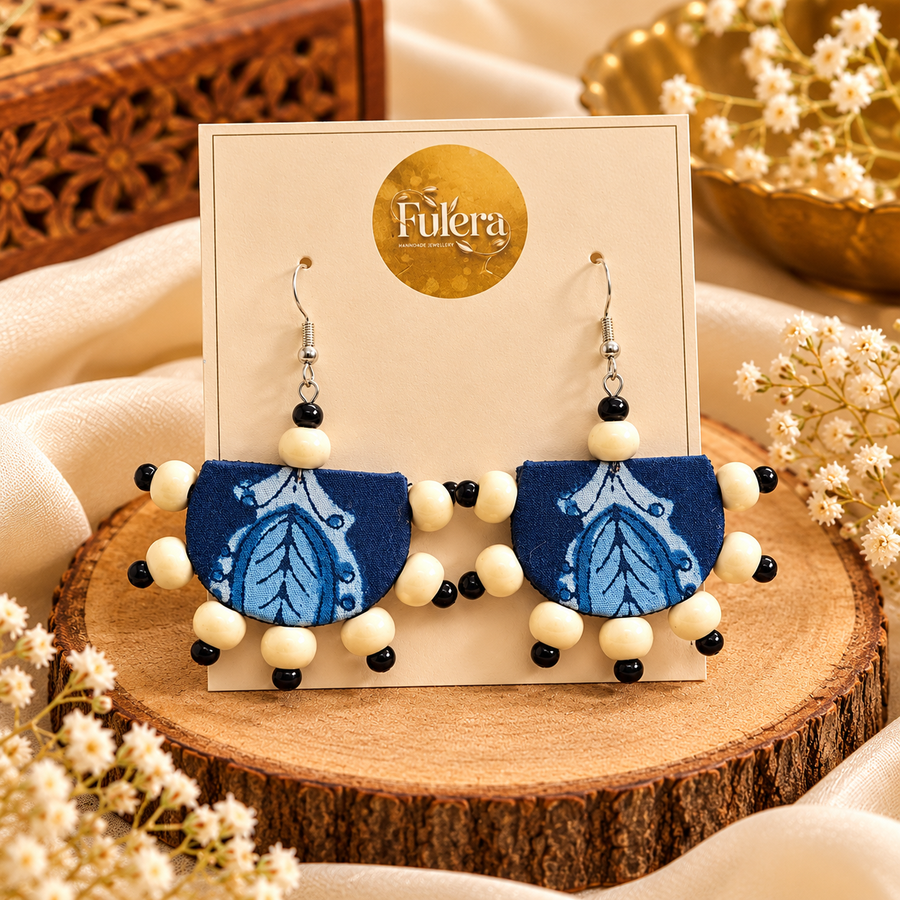 Indigo Chandbali Fabric Earrings