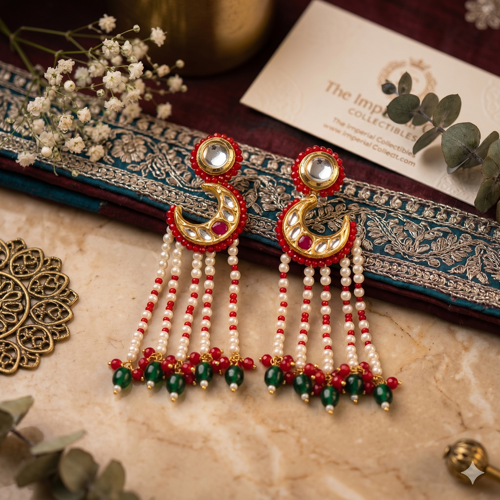 Red Chand Kundan Earrings