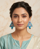 Blue Triangle Fabric Earrings