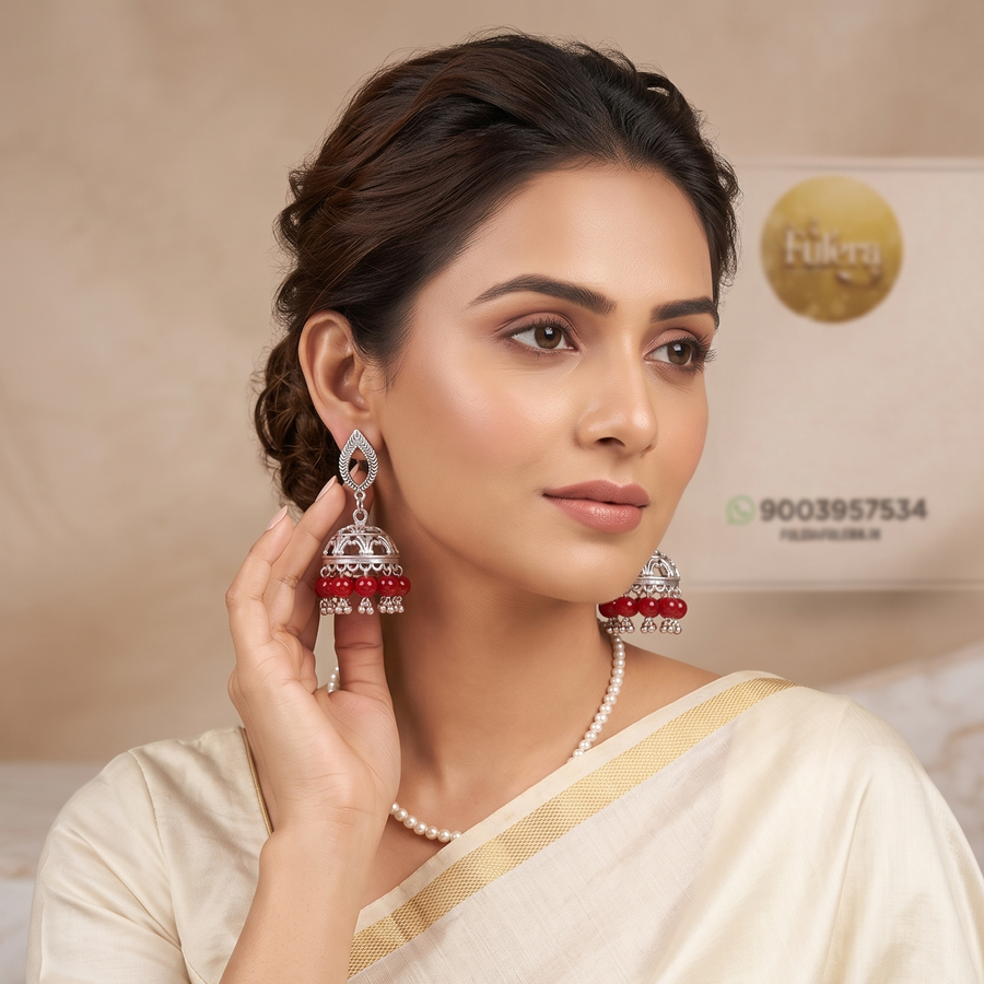 Sinduri Silver Jhumka