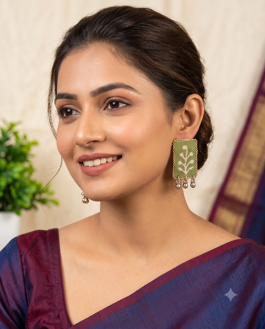 Green Fabric Earrings