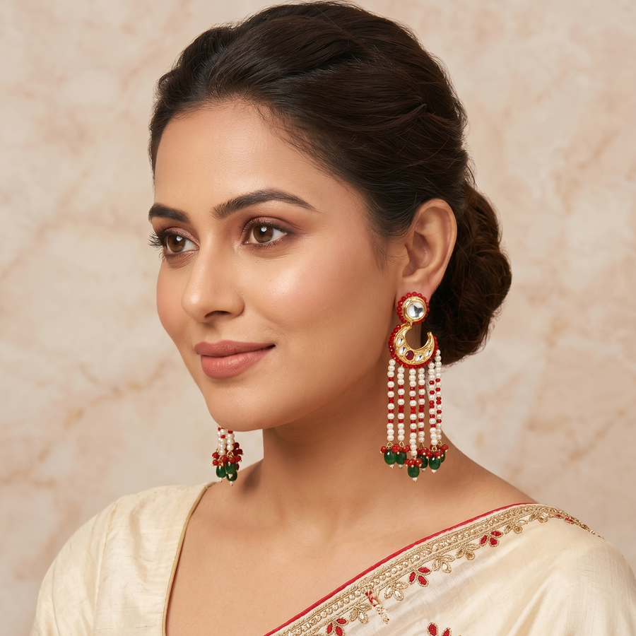 Red Chand Kundan Earrings