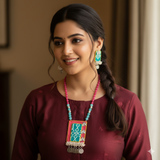 Pink And Blue Beads Necklace