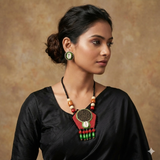 Red & Black Fabric Wooden Beads Jewellery